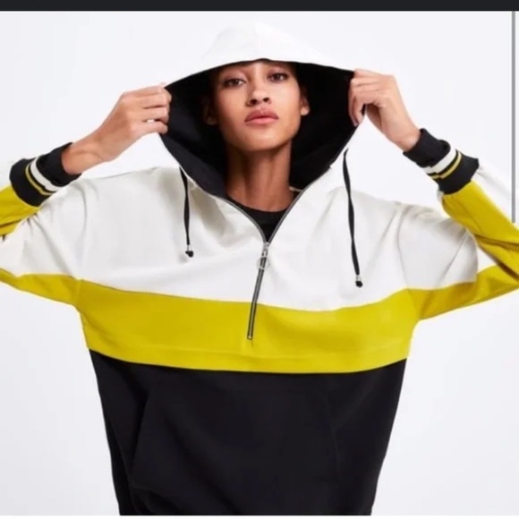 ZARA color block 1/4 front zipper lightweight top jacket hoodie Sz M - Picture 1 of 13